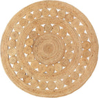 Hand Woven Jute Area Rug - 6' Round - Rustic Beige Reversible Farmhouse Rugs for Bedroom, Kitchen, Living Room - Vintage Natural Braided Entry Floor Décor Circle Boho Round Jute Rug 6 Foot