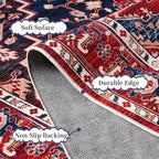 Amearea Vintage Design Area Rugs for Living Room, 4x6 Machine Washable Floral Collection Traditional Bedroom Rug, Low Pile Dinning Room Carpet, No Slip Office Kitchen Home Decor, Red and Blue