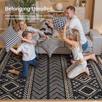Lahome Easy Jute Boho Runner Rugs for Kitchen, 2x8 Washable Runner Non Slip Stain Resistant, Black Geometric Print Distressed Indoor Outdoor Rug for Laundry Room Hallway Decor