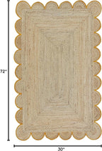 Scalloped Natural Jute Area Rug, Yellow Trim, 2'6"x6'