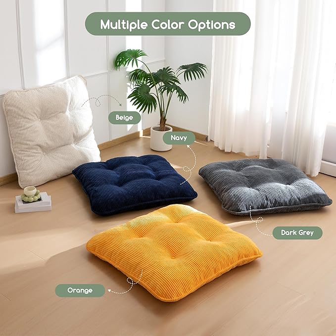 35" Washable Floor Pillow Cushion for Adults, Meditation Cushion Pillow, Extra Large Square Floor Sitting, Removable Tufted Corduroy Cover, for Tatami Living Room or Yoga, Orange, Machine Washable