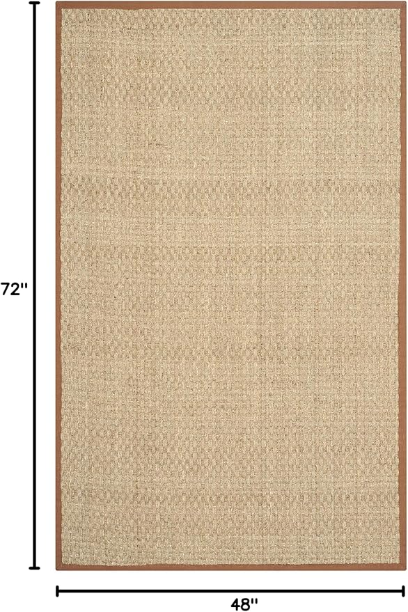 SAFAVIEH Area Rug 4x6 - Natural Fiber Collection - Natural & Brown, Seagrass, Basketweave Pattern with Border (NF114B)