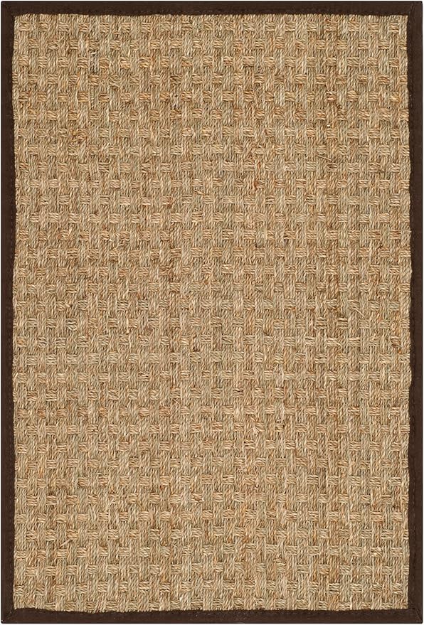 SAFAVIEH Area Rug 2x3 - Natural Fiber Collection - Natural & Dark Brown, Seagrass, Basketweave Pattern with Border (NF114K)
