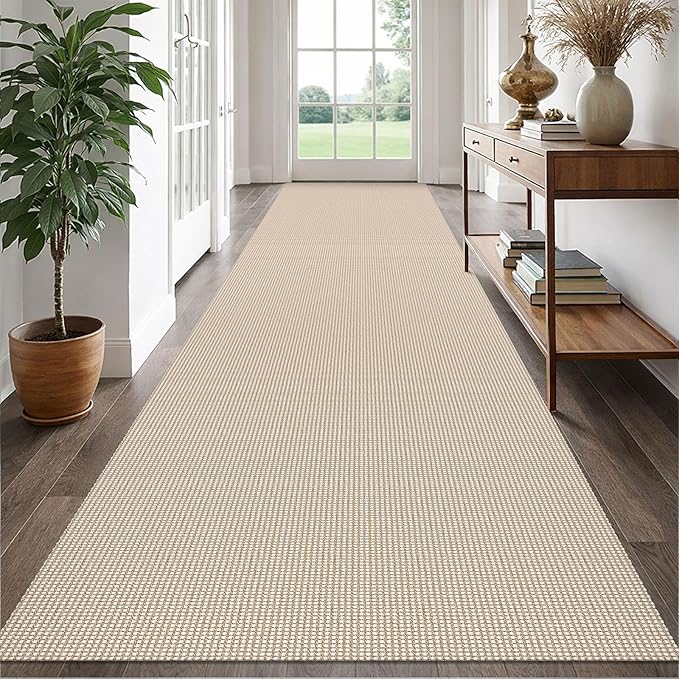 EARTHALL Runner Rug 3x16 Ft Washable Runners for Hallways Extra Long Woven Non Slip Entryway Runner Braided Kitchen Runner Indoor Outdoor Carpet Runners for Hotels, Hall, Stair, Beige/Khaki