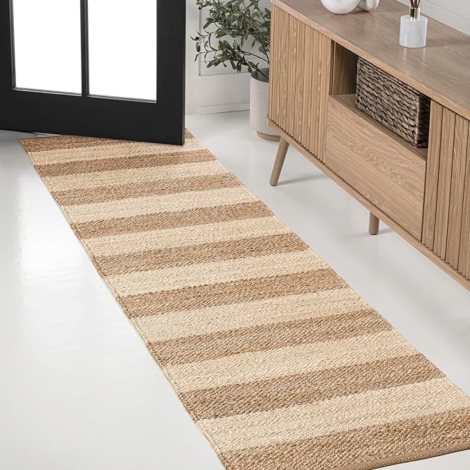 JONATHAN Y Jayden Woven Jute Stripe Natural/Bleach Runner Rug, 2x8, Rustic, Farmhouse, Traditional, Lodge, Easy-Cleaning for Living Room, Bedroom, Kitchen, Non-Shedding (NRF202C-28)