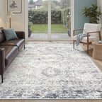 5x7 Area Rugs Blue Ivory Low Pile Indoor Washable Trendy Faded Style Rugs for Bedroom Living Room Dining Room Foldable Non-Slip Thin Print Mat