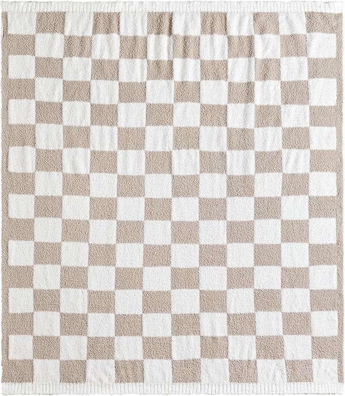 CREVENT 50‘’X60‘’ Ultra Soft and Plush Reversible Microfiber Throw Blanket for Couch Sofa and Bed (Checkered Beige)