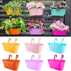 LaLaGreen Outdoor Hanging Planter (11.2 Inch, 6 Pack) Light Pink, Light Purple, Turquoise, Neon Pink, Yellow, Orange Metal Iron Window Box Flower Pot Deck Railings Fence Buckets Porch Garden Decor