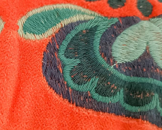 Orange Round Velvet Pouf Cover - Soft Embroidered Ottoman Slipcover with Moroccan Design, 24 Inch Diameter, Ideal for Living Room, Bedroom, or Meditation Space - Decorative Floow Pillow Cushion