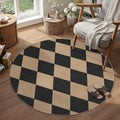 Checkered Easy Jute Rugs for Entryway, 3 ft Round Rug Small Indoor Outdoor Circle Carpet, Farmhouse Neutral Non Slip Non Shedding Black Carpet for Kitchen Front Porch Foyer