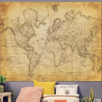 Old World Map Tapestry, Vintage World Map Geographical Distribution Tapestry Wall Hanging, Brown Historical Atlas Educational Poster Classroom Large Tapestries Office Decor 90x70