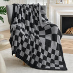 Joiedomi Throw Blanket for Couch, Black Grey Checkered Knitted Blankets Gifts for Women Mom Girls, Cozy Cute Soft Throw Home Room Decor Aesthetic Women Mothers Birthday Gifts 50x60 Inches
