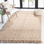 SAFAVIEH Natural Fiber Collection Area Rug - 6' x 9', Ivory & Natural, Handmade Boho Diamond Tassel Jute, Ideal for High Traffic Areas in Living Room, Bedroom (NF266A)