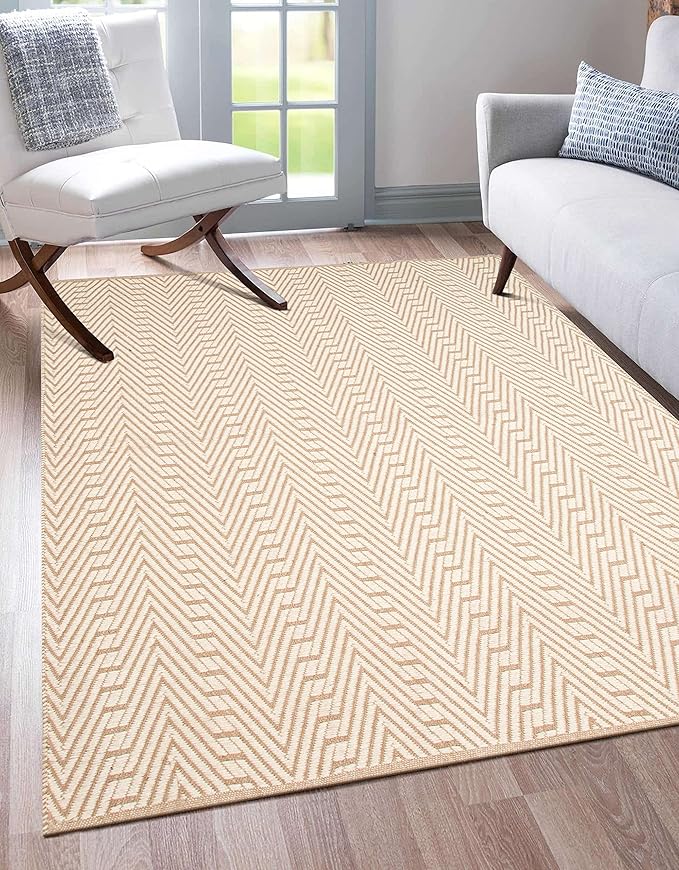 Jute Cotton Geomatric Area Rug 5x7 Feet - Natural White, Farhouse Reversible Soft & Sturdy Floor Rugs Ideal for Living Room, Dinning Space, Bedroom | Decorative Neutral Blend Patio Mat for Nursary