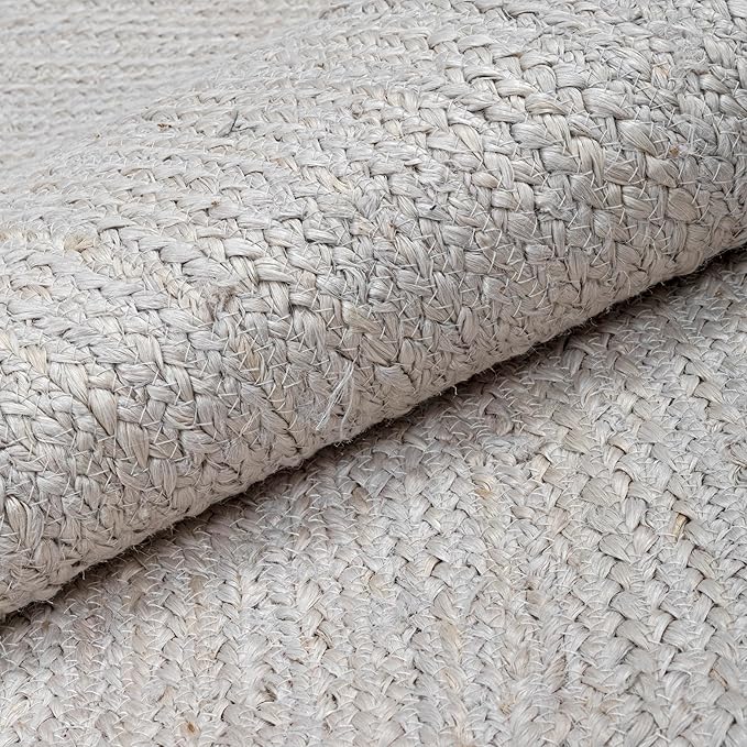HOMEMONDE Jute Rug 2'x3' Rectangular Boho Home Decor Area Rug - Off-White Hand Woven Rustic Vintage Reversible Braided Rug for Entryway, Bedroom, Kitchen, Living Room, Hallway, Dining Room