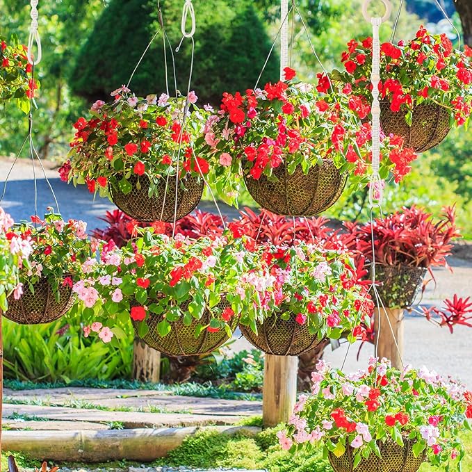 Windyun 12 Pack Adjustable Macrame Plant Hanger Extenders Connectable Rope Hanging Plant Extender Handmade Woven Hanging Basket Extension with Wooden Ring for Indoor Outdoor Pot Holder