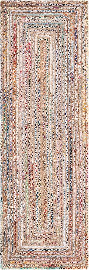 SAFAVIEH Cape Cod Collection Runner Rug - 2'3" x 6', Beige & Multi, Handmade Jute & Cotton, Woven Braided Design (CAP202B)