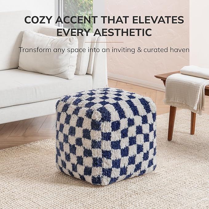 Anji Mountain Pouf Ottoman Foot Rest, Handmade Ottoman Pouf, Comfortable Foot Stool, Decorative Floor Seating for Living Room Decor, Bedroom & Home Décor Accent - Navy