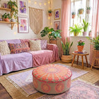 Mandala Life ART Large Boho Pouf Cushion Cover Pink Round Floor Pillow Luxury Kids Room Décor Cotton Pouf Ottoman Cushion for Meditation Yoga and Boho Chic Seating Area Stool Cotton 24x8 Unstuffed