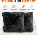 Cheer Collection Throw Pillows for Couch and Bed, Soft Shaggy Throw Pillows with Inserts Included, Cozy Long Hair Faux Fur Pillows - Set of 2-22" x 22" Black
