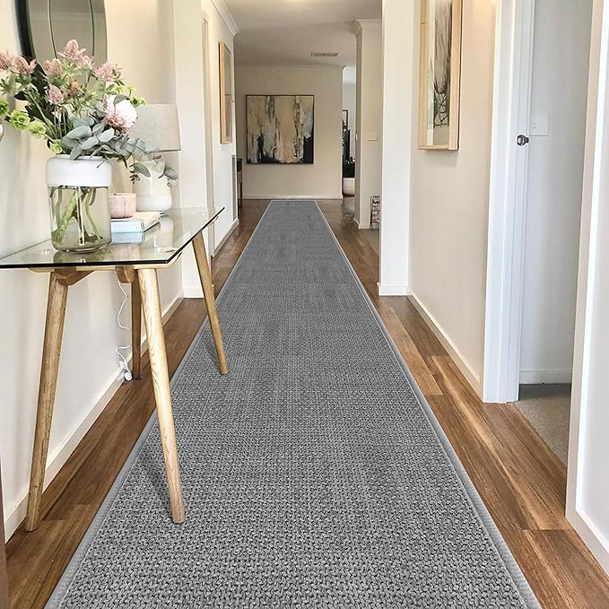 19ft Jute Hallway Rug Runner, Rubber Backed Extra Long Carpet Runner Mats for Hallway, Machine Washable Indoor Entryway Runner Rug, Grey
