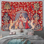 FEASRT GTQQAY1210 Medieval Princess Tapestry - Maiden & Unicorn Design, 80x60 inches, Perfect for Bedroom & Living Room Decor