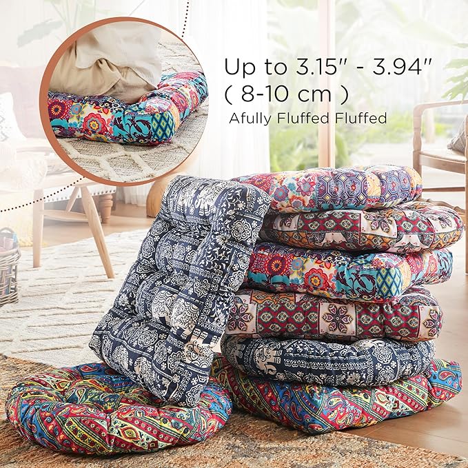 Codi Boho Floor Pillow, Large Meditation Cushion for Adults, Square Pillows Seating for Yoga Living Room Tatami Sitting Home Decor, Memory Foam Added, 22x22 Inch, Multi Patchwork