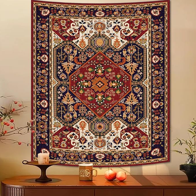 Apdidl Boho Hippie Wall Tapestry for Bedroom Aesthetic, Mandala Indian Bohemian Tapestries Art Decor, Vintage Orange Floral Cool Vertical Wall Hanging for Living Room Dorm 51" X 60"