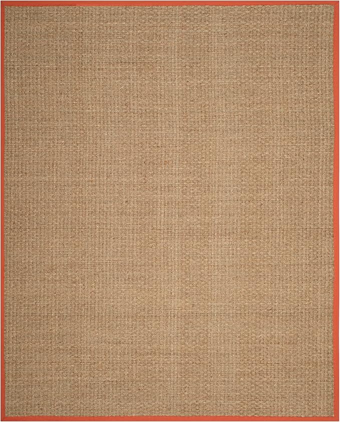 SAFAVIEH Area Rug 9x12 - Natural Fiber Collection - Large - Natural & Rust, Seagrass, Basketweave Pattern with Border (NF114Y)