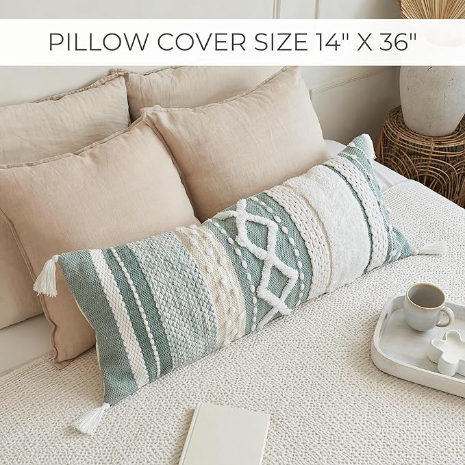 Decorative Boho Lumbar Pillow Cover 14x36 – Beautiful Throw Pillow with Soft Texture for Bed, Couch Decor or as Body Cushion – A Stylish Addition to Your Bedroom