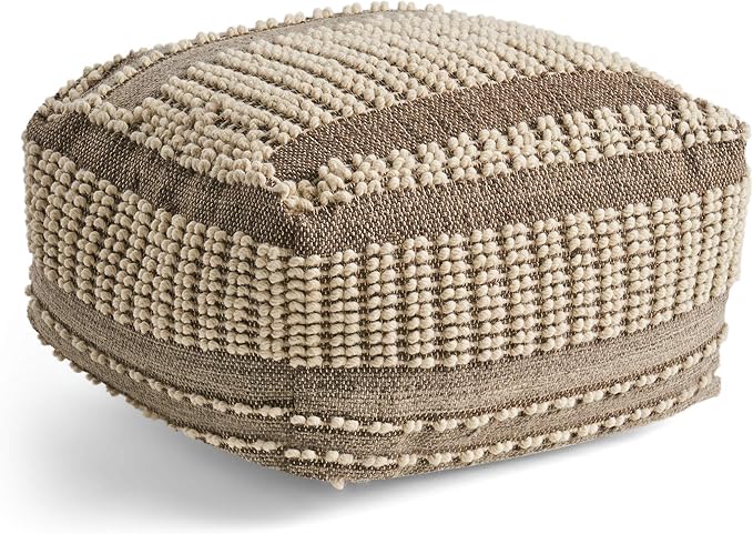 GDFStudio Boho Wool and Cotton LargePouf Ottoman Foot Stool - Bean Bag Floor Chair - Foot Rest Couch for Living Room Bedroom, Brown and Ivory