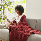 Madison Park Boho Throw Blanket, Soft Blanket Handmade Gift Home Decor, Lightweight & Breathable All Seasons Spring Chunky Knit Blanket, Knitted Throw for Couch, Bed Blanket, 50"x60" Red