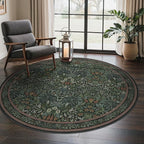 GENIMO Washable 6ft Circle Rug, Vintage Dark Green Floral Round Carpet with Non-Slip Rubber Backing, Soft Area Rug for Living Room, Bedroom, Kitchen, Nursery, Dark Green