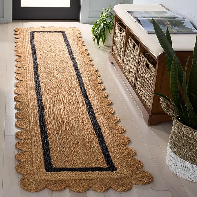 SAFAVIEH Natural Fiber Collection Area Rug - 2'3" x 9' Runner, Natural & Black, Handmade Jute, Ideal for Living Room, Hallway, Foyer, Entryway, Bedroom (NF896Z)