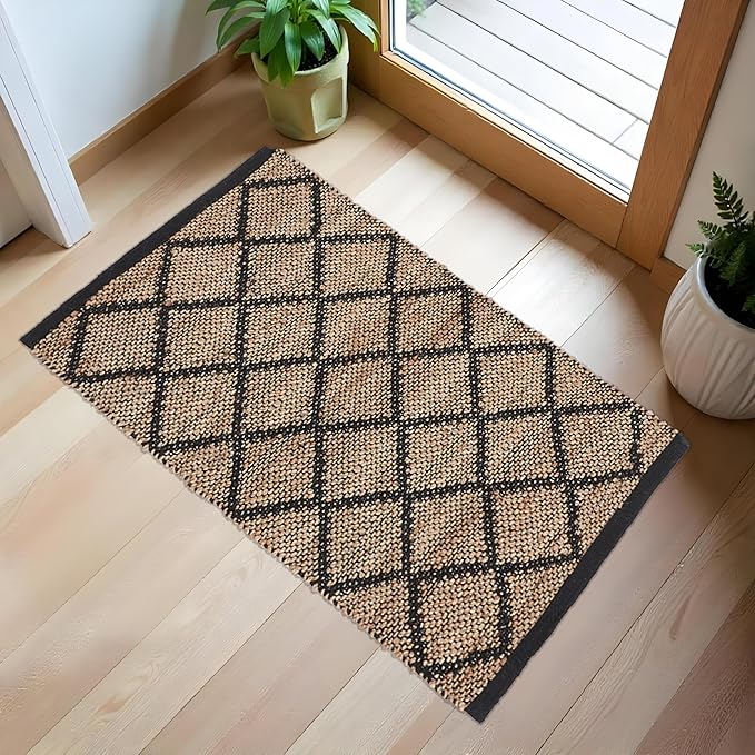 · REDEARTH · Jute Cotton Area Rug - 2'x3' Rectangular Rug, Sustainable Handwoven, Non-Shedding, Soft & Durable – Reversible, Neutral Tones for Home Décor in Living Room, Dining Room, Bedroom