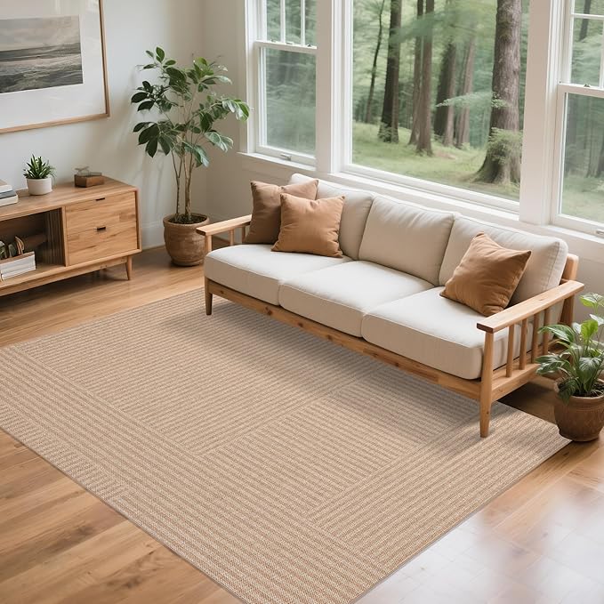 Easy Jute Rug 5x7: Indoor Outdoor Natural Boho Area Rugs for Living Room Patio Washable - Farmhouse Neutral Contemporary Carpet Mat for Entryway Bedroom Kitchen Backyard Sunroom Non Slip