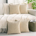 Set of 4 Beige Decorative Throw Pillow Covers 26x26 Inch Corduroy Pillow Covers for Bed Couch Sofa Living Room Soft Square Cushion Cases