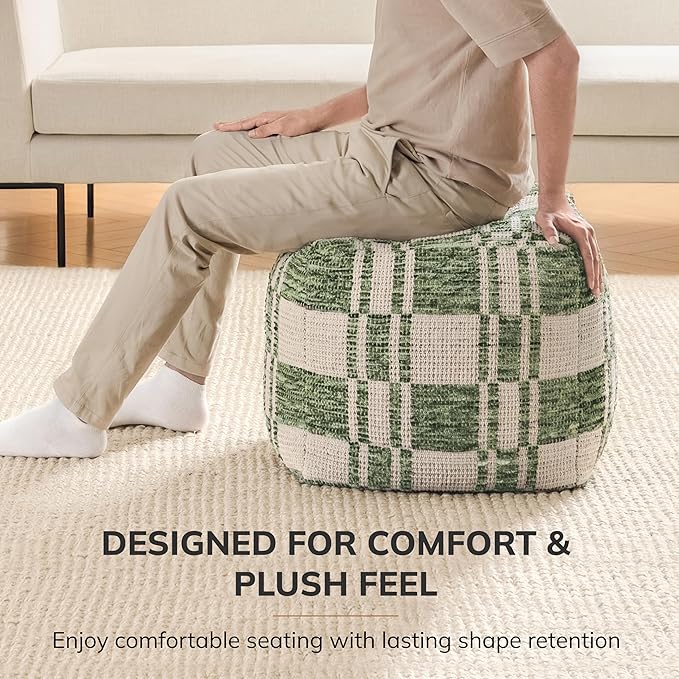 Anji Mountain Pouf Ottoman Foot Rest, Handmade Ottoman Pouf, Comfortable Foot Stool, Decorative Floor Seating for Living Room Decor, Bedroom & Home Décor Accent - Green