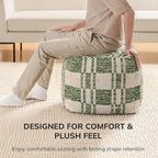 Anji Mountain Pouf Ottoman Foot Rest, Handmade Ottoman Pouf, Comfortable Foot Stool, Decorative Floor Seating for Living Room Decor, Bedroom & Home Décor Accent - Green