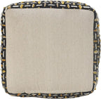 L. R. Resources, Inc. LR Home Hand-Woven Black/Gold/White Geometric Square Ottoman Pouf for Home Decor | Lightweight Foot Rest for Bedroom & Living Room | 16 x 16 x 16 Stuffed Ottoman for Seating