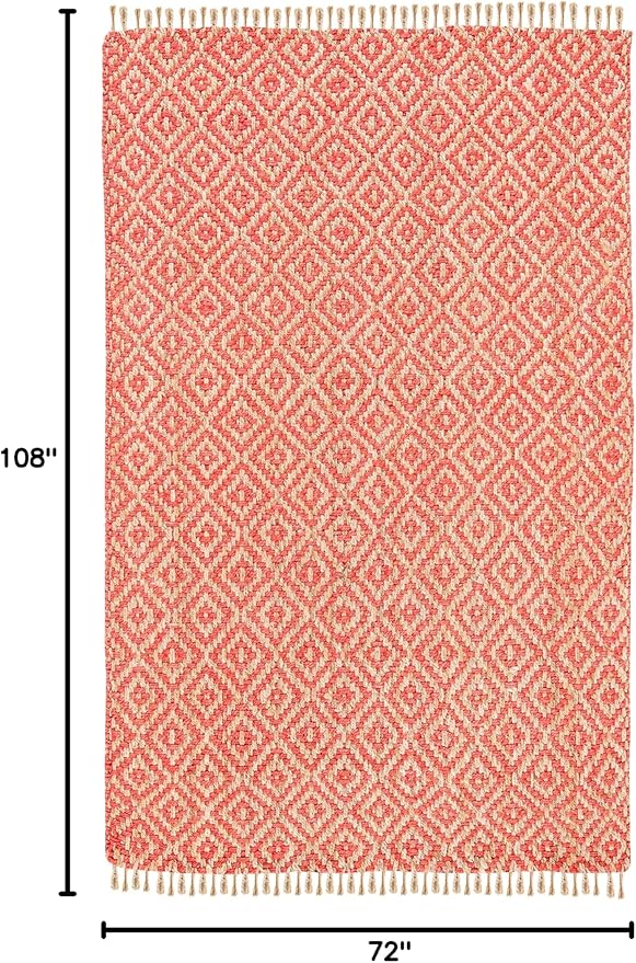 SAFAVIEH Natural Fiber Collection Area Rug - 6' x 9', Fuchsia & Natural, Handmade Boho Diamond Tassel Jute, Ideal for High Traffic Areas in Living Room, Bedroom (NF266G)
