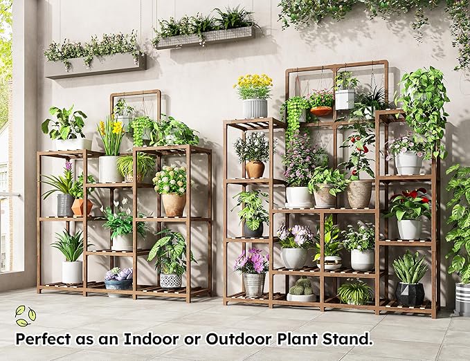 EnHomee Plant Stand, 8 Tiers Indoor Plant Stand for Multiple Plants Pot, Wood Plants Shelves for Living Room, Patio, Balcony, Yard, Garden, 34.3" W x 11.8" D x 47.2" H