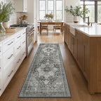 GENIMO 2x4 Runner Rugs for Hallway, Machine Washable Non Slip Vintage Rugs, Low Pile Lightweight Soft Print Rug for enrtyway, Corridor, Home Office, Kitchen, Charcoal Gray