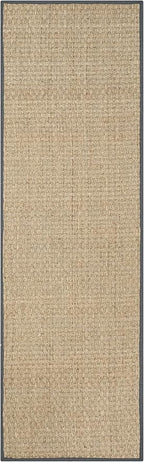 SAFAVIEH Natural Fiber Collection Runner Rug - 2'6" x 12', Natural & Dark Grey, Seagrass, Basketweave Pattern with Border (NF114Q)