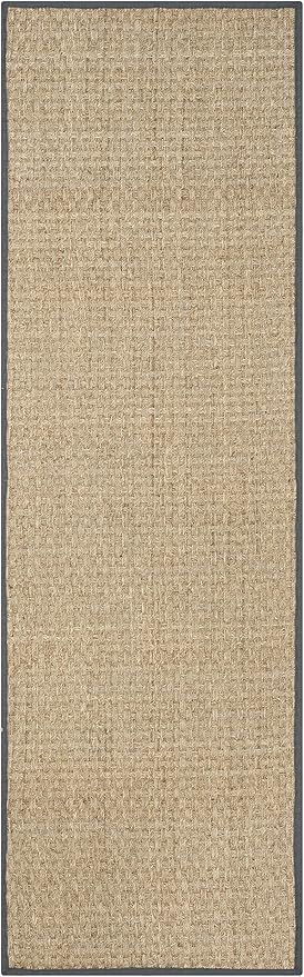 SAFAVIEH Natural Fiber Collection Runner Rug - 2'6" x 12', Natural & Dark Grey, Seagrass, Basketweave Pattern with Border (NF114Q)