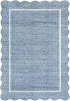 GarveeHome Scalloped Door Mat Indoor Entrance 2x3 Rug Machine Washable Boho Solid Small Area Rug Non-Slip Low Pile Throw Rugs for Entryway Kitchen Front Door Indoor Entrance Entry Kids Room, Blue