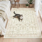 4x6 Area Rugs for Living Room, Vintage Washable Rugs for Dining Room, Bedroom, Home Office Decor, Non-Slip Beige/Brown Carpet Thin Rug