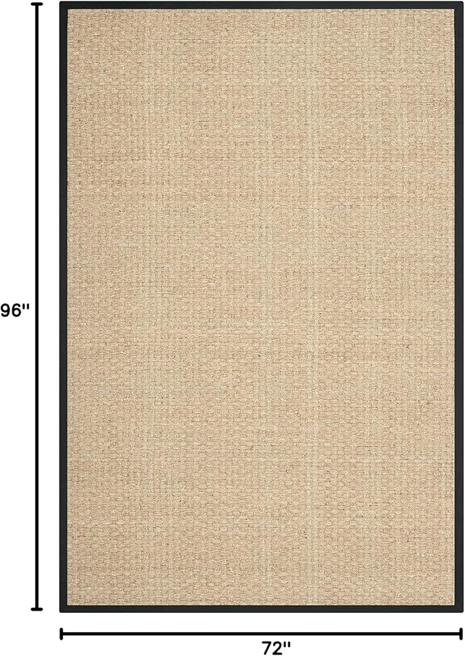 Safavieh Area Rug 6x8 - Natural Fiber Collection - Natural & Black, Seagrass, Basketweave Pattern with Border (NF114C)