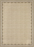 GarveeHome Scalloped Washable Area Rug 6x9 Rugs for Living Room Soft Low-Pile Solid Tan Jute Digital Printing Thin Carpet for Bedroom Dining Nursery Non Slip Mat with Rubber