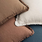 MIULEE Decorative Couch Pillow Covers Neutral Linen Fringe Throw Pillows Set of 4 Modern Rustic Cushions Boho Farmhouse Pillowcases for Bed Sofa Living Room Spring Decor 20x20 Inch Beige/Brown/Blue